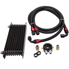 10 Row AN10 Universal Engine Transmission Oil Cooler Filter Adapter Hose Kit