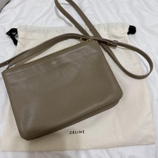 CELINE Trio Small Shoulder Bag Beige Leather Authentic 2017 Used