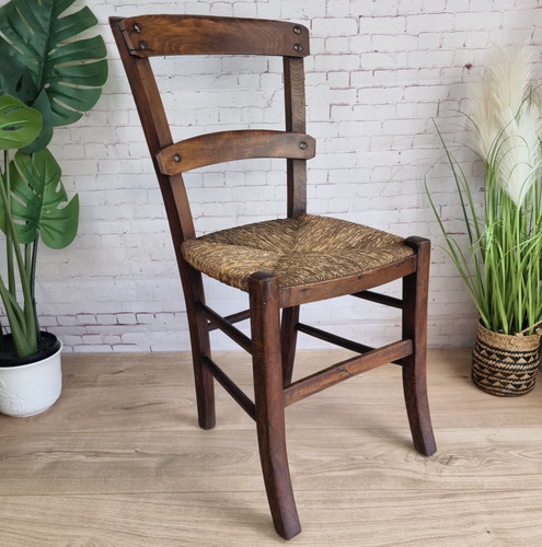 Antique rush wooden chair arts - antique,