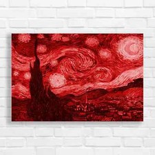 Starry Night Van Gogh Red Canvas Print Large Picture Wall Art