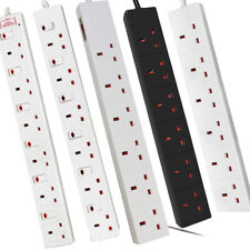 6 Socket 1m 2m Extension Lead Cable Surge Protected With Individual Switched 