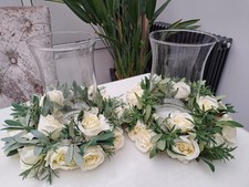 2 x ARTIFICIAL COUNTRY BASKET ETERNITY ROSE CANDLE OR VASE RING HANGING WREATH