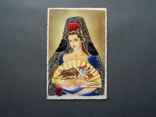 Silk embroidered spanish lady - silk,