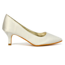 Womens Slip On Low Heel Bridal Pumps Shoes Ladies Pointed Toe Party Courts 3-8