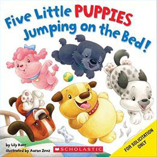 Five little puppies - jumping, on