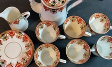 Vintage Sutherland Art china England Tea Set. Some Damage. White/ Orange. 1940s?