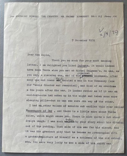 Anthony powell signed letter - anthony,