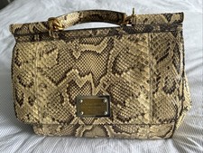 Authentic Dolce & Gabbana Women's Snake Skin Leather Handbag In Beige
