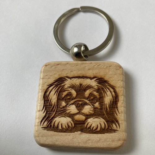 Cute pekingese wooden keyring - cute,