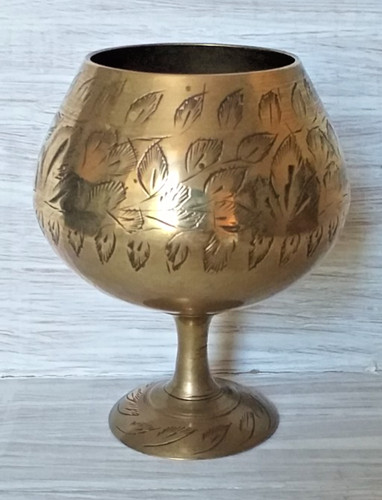 Vintage brass goblet etched - vintage, goblet.