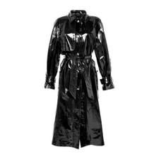Women’s Black Gothic Trench Coat – Shiny Vinyl PVC Faux Leather Emo Long Jackets