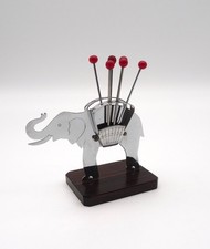 RARE ART DECO COCKTAIL PICKS STICKS CHROME ELEPHANT HOLDER BARWARE Sudre Age