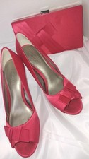 JACQUES VERT RED BOW SHOES AND MATCHING BAG SIZE 8 EUR 41