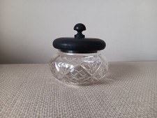 Antique Edwardian cut glass powder jar with an ebony lid  early 1900s   10cm
