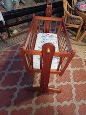 Solid mahogany  swinging cradle / crib with mattress and  fitting for mobile. 