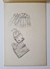 ORIGINAL ARTWORK 1920s Childrens Vintage Fashion Drawing, Child's Smock & Bibs