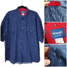 Wrangler Mens Western Shirt Pearl Snap Buttons XXL 2XL Blue/Pattern 52-54" Chest