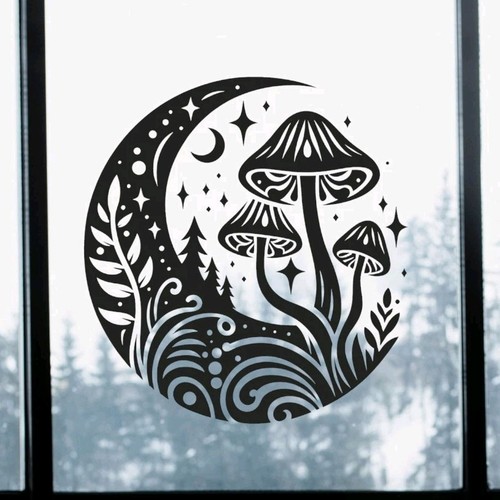 Mushroom moon vinyl decal - mushroom, boho
