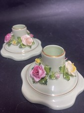 Vintage Pair Of Royal Adderley Bone China Floral Flower England candle holders