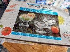 Vintage 70's Fine Blown Prawn Cocktail Dishes Set of 6 Gourmet Kitchen Dining