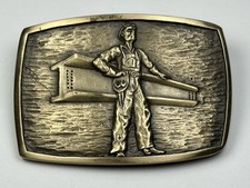 Vintage Ironworker Iron Beam Construction Worker Paul Egbert Brass Belt Buckle