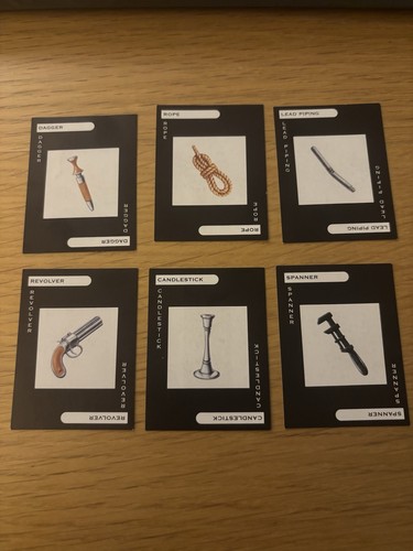 Cluedo murder weapon cards set - cluedo,