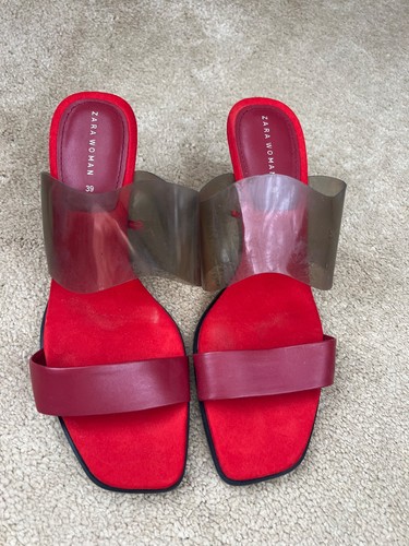 Zara red high heel leather - red,