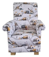 Trucks & Diggers Fabric Children's Chair Boys Armchair Lorries Builders Boys