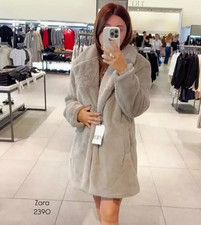 Zara Faux Fur Coat Grey Beige Light Greige Size XL 6318/246 New