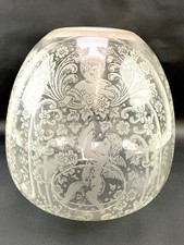 Antique Acid Etched Glass Lamp Shade Gas Oil Victorian Art Deco Floral Cherubs
