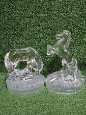 Cut Glass Horse Figures X2 Mare With Foal & Rearing Horse Ornaments 