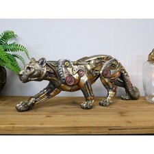 Steampunk Big Cat Ornament Metal Effect Statue Jaguar Leopard Panther Figurine