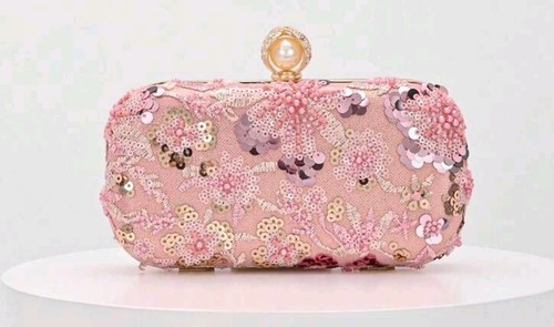 Pink sequin evening clutch bag - sequin,