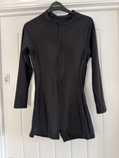 New Women's Black Long Sleeved Zip Front Legsuit, UK Size Medium