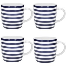 KitchenCraft Set of 4 Pieces Blue and White Striped Mugs Pack in Gift Box