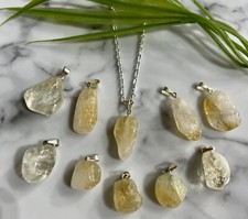 Citrine Crystal Pendant On Necklace Silver Plated Chain Gemstone Healing Stone