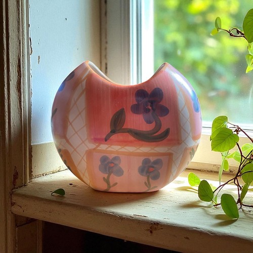 Vintage pink floral vase - vintage,