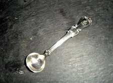 Antique Silver Plated Condiment Spoon with Wilson Family Crest, Maker J H & Co