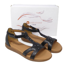 Clarks Unstructured Black Leather Sandals Un Reisel Mara Size UK6 EU39 1/2 BP10