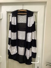 Longline Navy & White Stripe Knitted Cardigan With Pockets Small Matalan