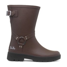 JuJu Womens Wellies Brown Adults Ladies Biker Pull On Gripped Adjustable Buckle