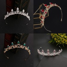 Green Red Pink Clear Gem Crystal Rhinestone Tiara Wedding Crown Bridal Hairpiece
