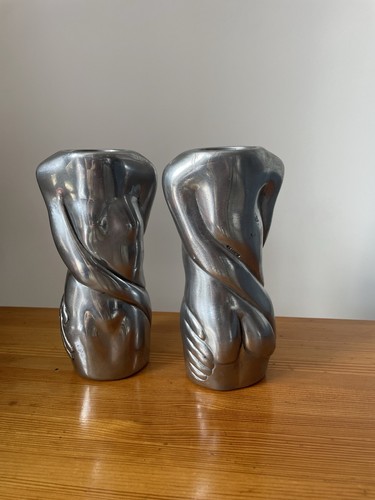 Pair sculptural pewter - sculptural,