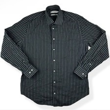 Melka Men’s Formal Striped Shirt Size L Black White Egyptian Cotton Long Sleeve