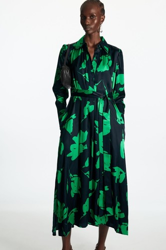 Cos navy green print satin - cos,
