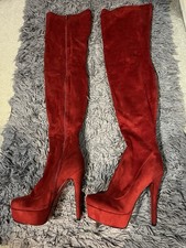 Karen Woo Red Thigh High Boots