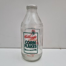 1 Pint Clear Glass Milk Bottle Advertising Kelloggs Corn Flakes 1980s