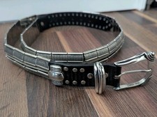80s Vintage NANNI Metal Italian Punk Rock Concho Belt Black leather silver 34-38
