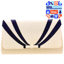 Jacques Vert Damson Dark Purple Ivory Satin Bow Clutch Bag