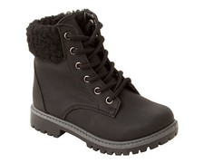 GIRLS BLACK FAUX FUR TRIM LACE UP HI TOPS ANKLE BOOTS SCHOOL SHOES UK SIZE 8-12